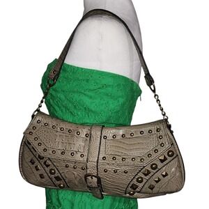 Vtg Diane Gilman Shoulder Bag Studded Faux Croc Print Y2K Purse